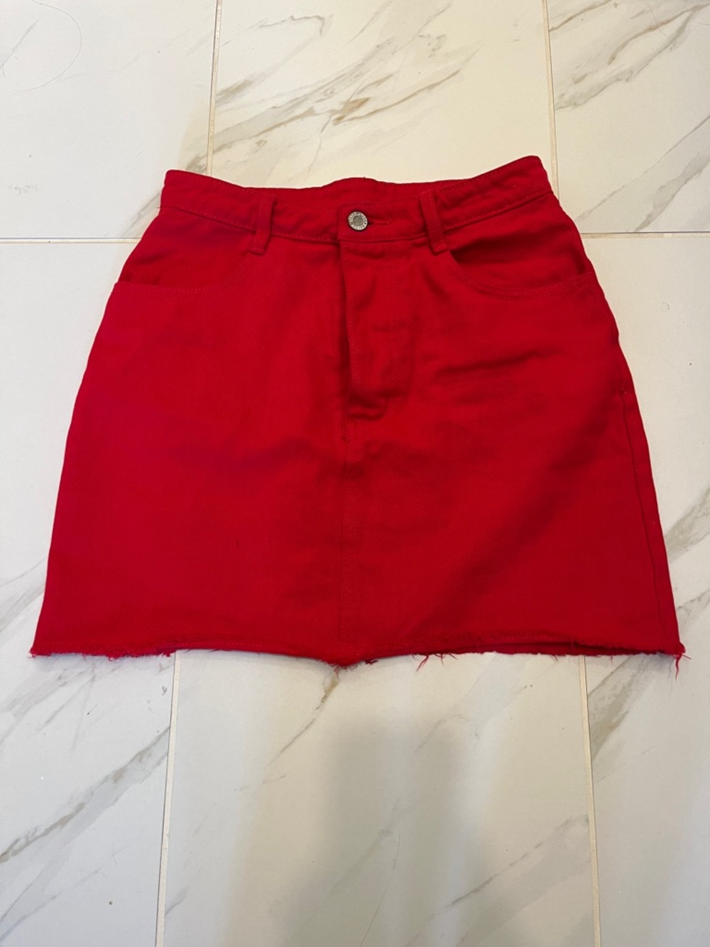 J. Galt Brandy Melville High Waisted Red Denim Mini Skirt (Size Small)